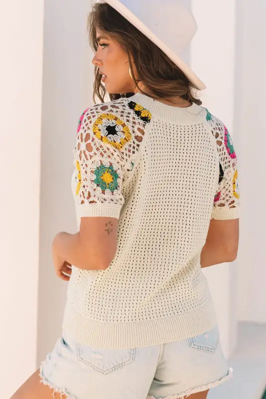 Floral crochet hollow out top