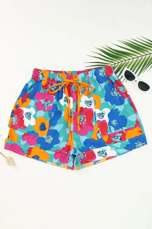 Floral elastic waist casual shorts