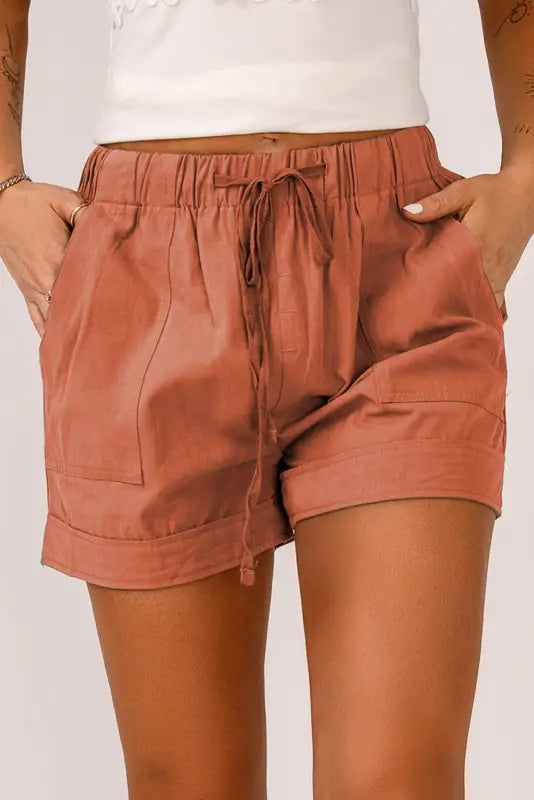 Floral elastic waist casual shorts - orange / s / 100% polyester