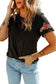 Black floral embroidered round neck short sleeve t shirt - tops