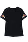 Black floral embroidered round neck short sleeve t shirt - tops