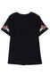 Black floral embroidered round neck short sleeve t shirt - tops