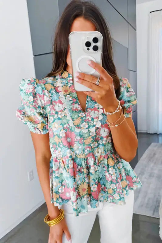 Floral fantasy puff blouse - blouses