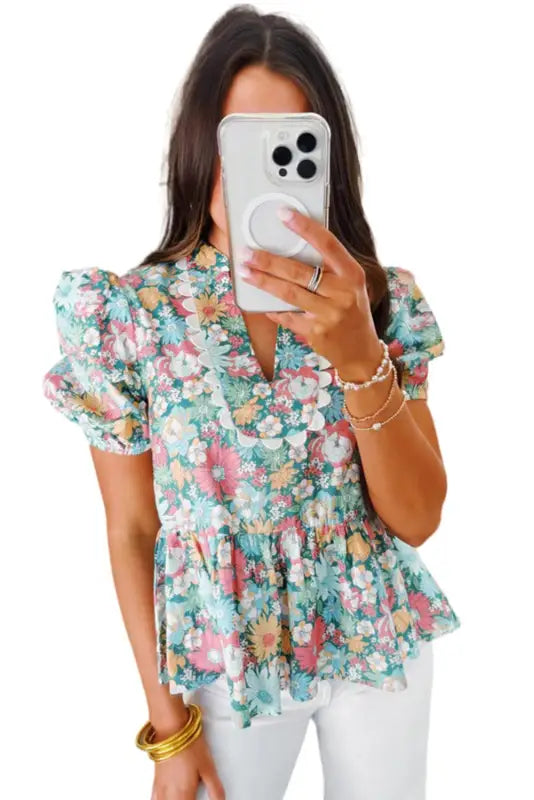 Floral fantasy puff blouse - blouses