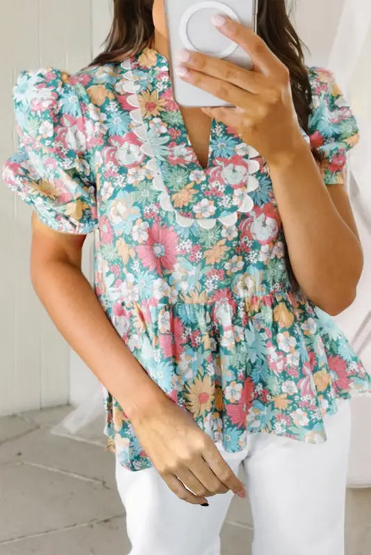 Floral fantasy puff blouse - blouses