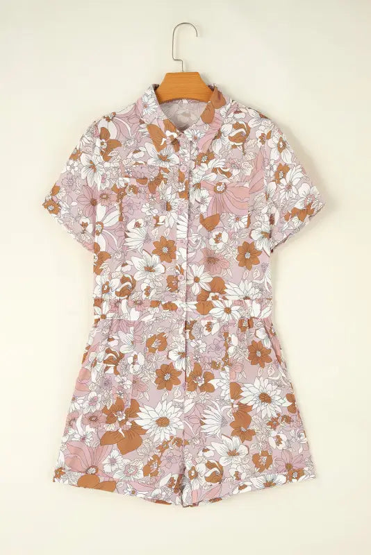 Floral finesse collared romper: relax, relax, relax in our floral-patterned short sleeve romper