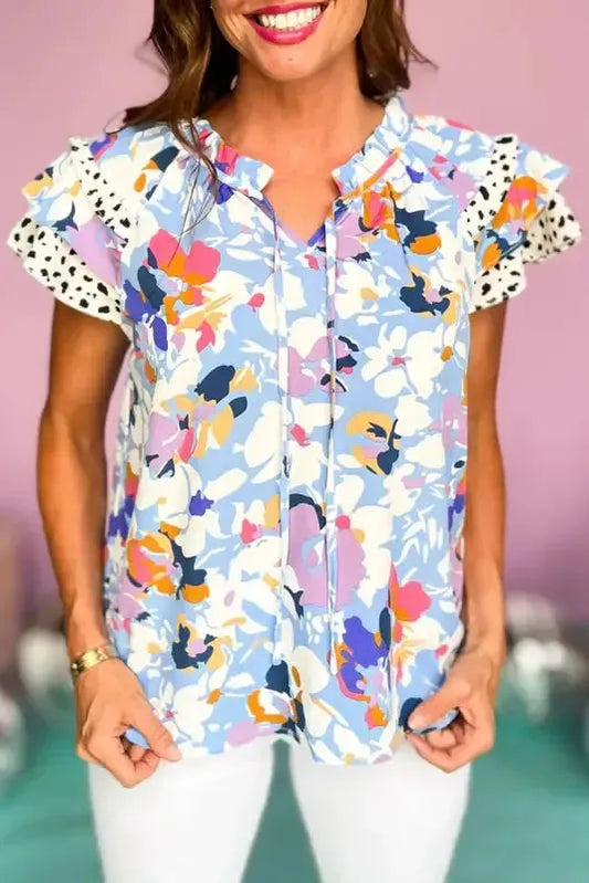 Floral Flutter Sleeve Blouse - Fashionfitz