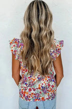 Floral Flutter Tank Top - Square Neck Rose Red - Fashionfitz