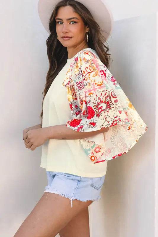 Floral fusion beige blouse