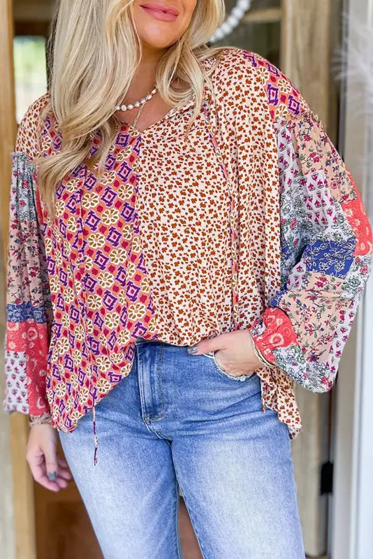 Floral fusion tied v-neck blouse | fashionfitz