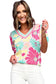 Floral fusion v-neck knit sweater - short sleeve sweaters