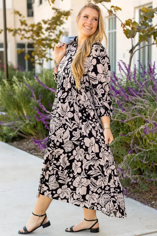 Floral grace collared maxi dress