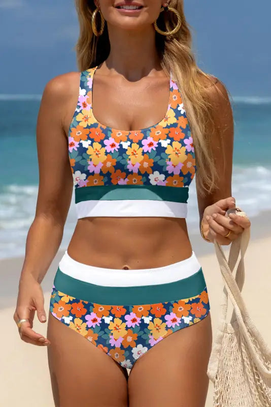 Floral high waist bikini with racerback cutout styles