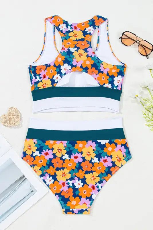 Floral high waist bikini with racerback cutout styles