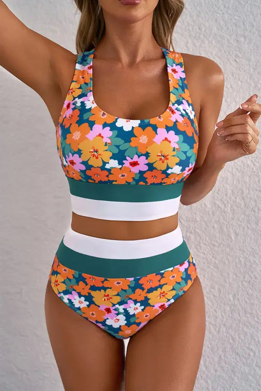 Floral high waist bikini with racerback cutout styles