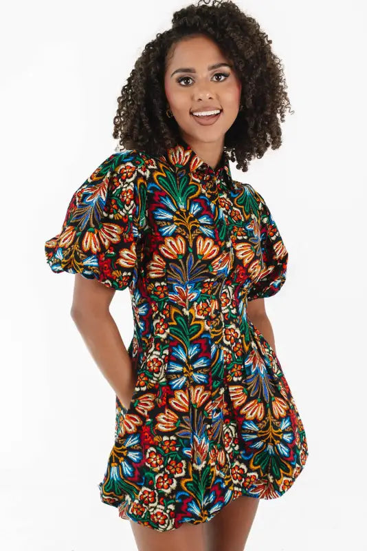 Floral joy puff mini dress