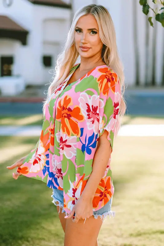 Floral loose tunic blouse - blouses