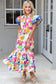 Floral maxi dress - pink ricrac trim flutter sleeve buttoned - dresses/maxi dresses