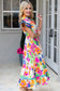 Floral maxi dress - pink ricrac trim flutter sleeve buttoned - dresses/maxi dresses