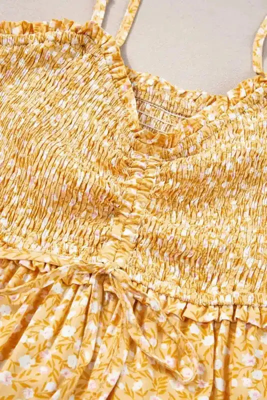 Floral Maxi Dress - Yellow Frilly Smocked High Waist - Fashionfitz