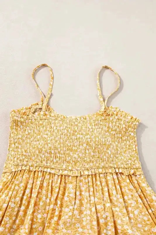 Floral Maxi Dress - Yellow Frilly Smocked High Waist - Fashionfitz