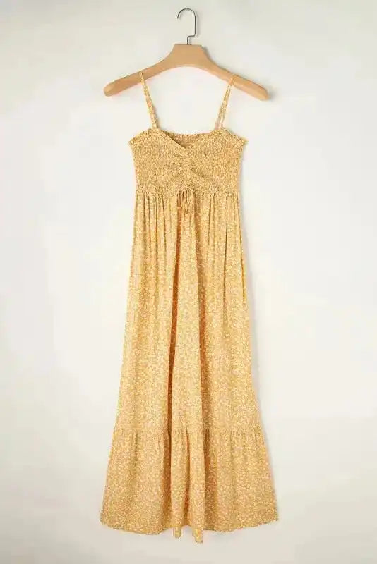 Floral Maxi Dress - Yellow Frilly Smocked High Waist - Fashionfitz