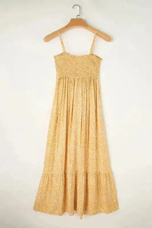 Floral Maxi Dress - Yellow Frilly Smocked High Waist - Fashionfitz