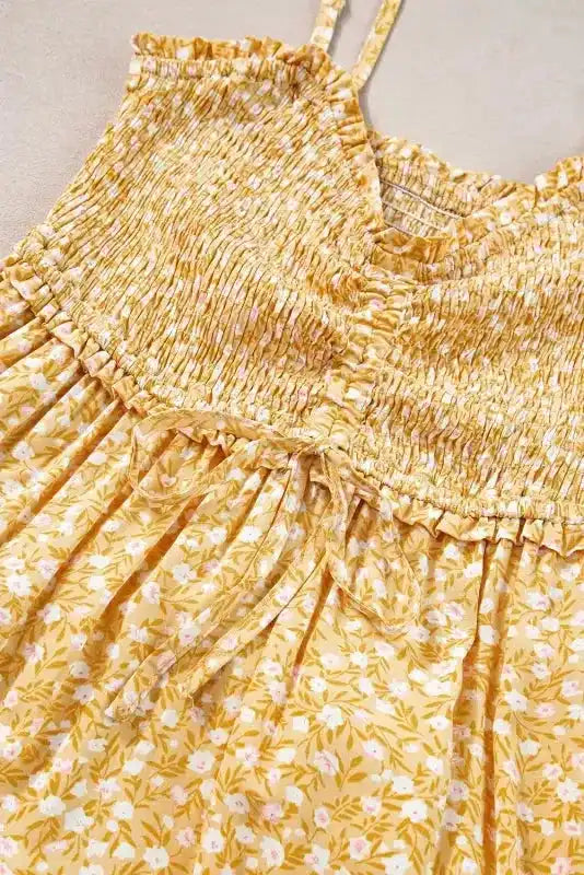 Floral Maxi Dress - Yellow Frilly Smocked High Waist - Fashionfitz