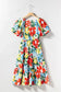 Floral midi dress - multicolor flutter sleeve v neck high waist - dresses