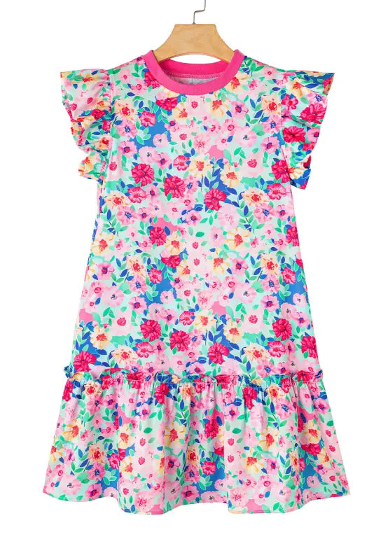 Floral mini dress - flutter sleeve - dresses