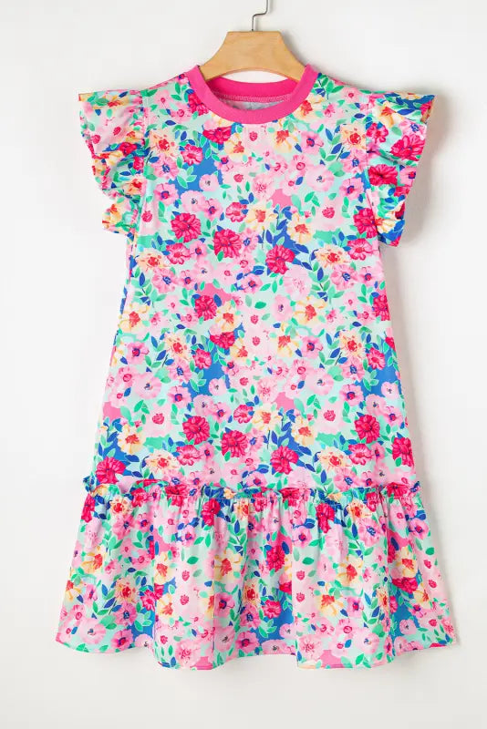 Floral mini dress - flutter sleeve - dresses