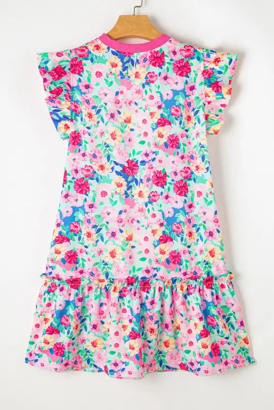 Floral mini dress - flutter sleeve - dresses