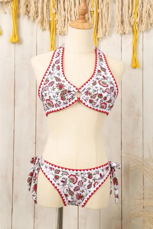 Floral o-ring knot bikini set - bikinis