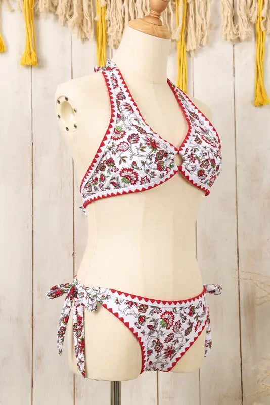 Floral o-ring knot bikini set - bikinis