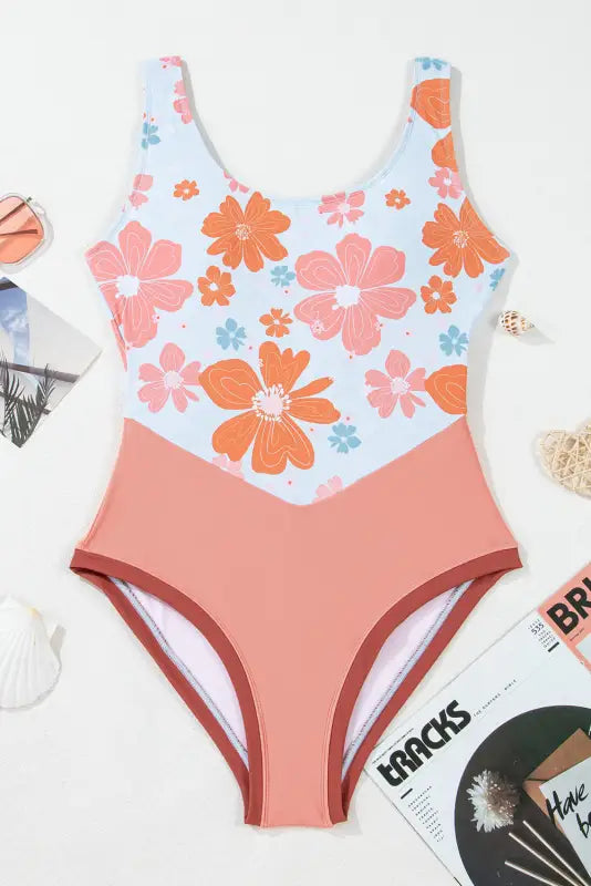 Floral one piece swimsuit - orange backless