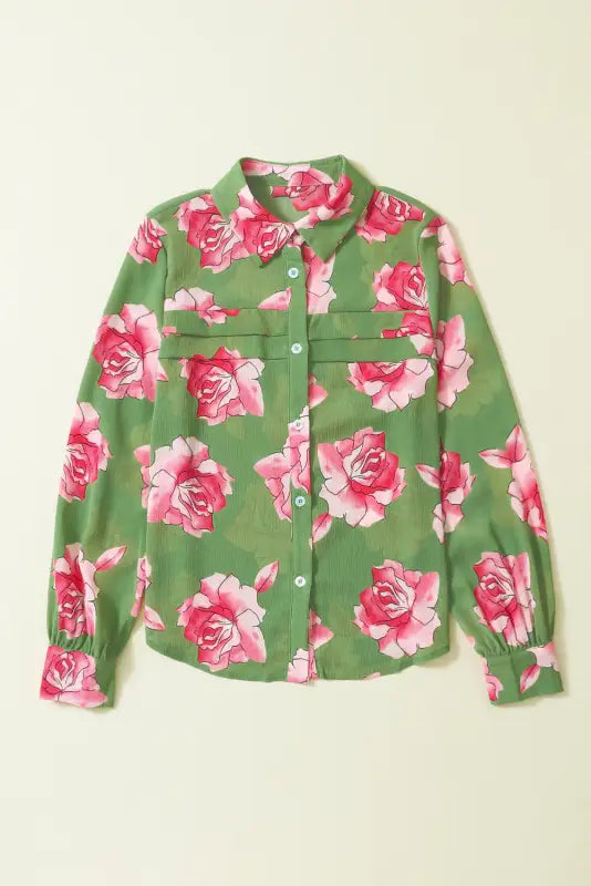 Floral pleated puff sleeve shirt - shirts