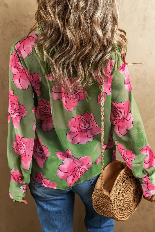 Floral pleated puff sleeve shirt - shirts