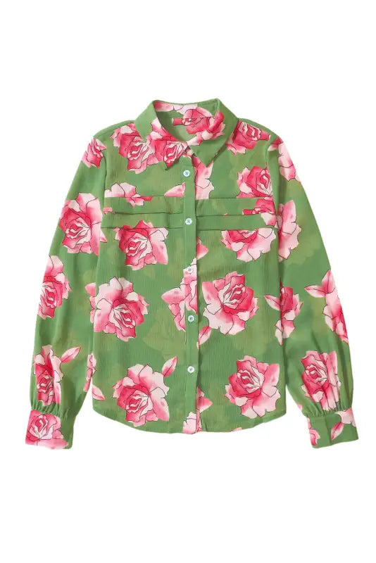 Floral pleated puff sleeve shirt - shirts