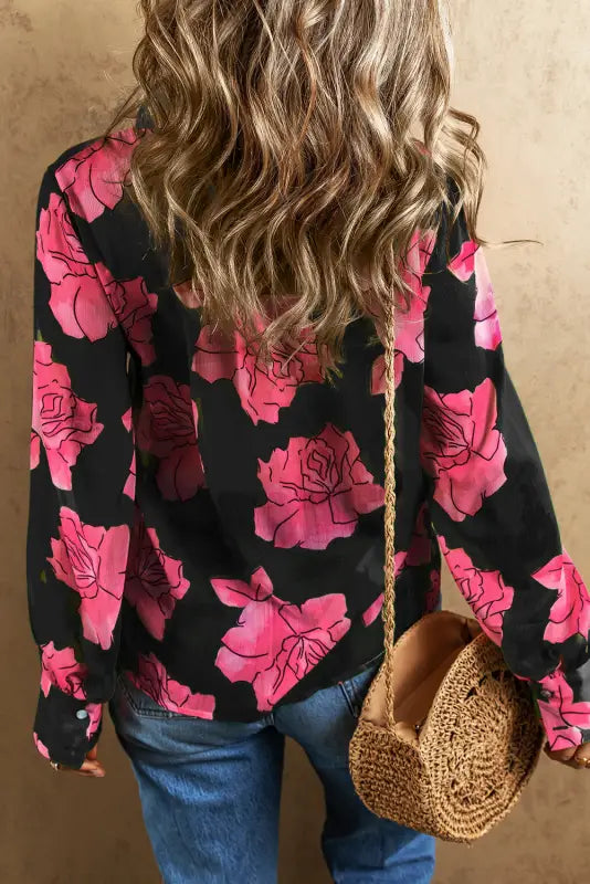 Floral pleated puff sleeve shirt - shirts