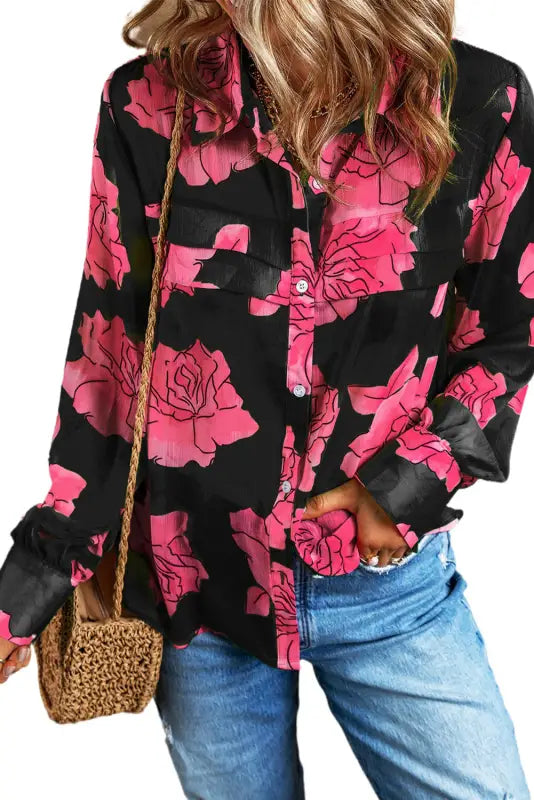 Floral pleated puff sleeve shirt - shirts