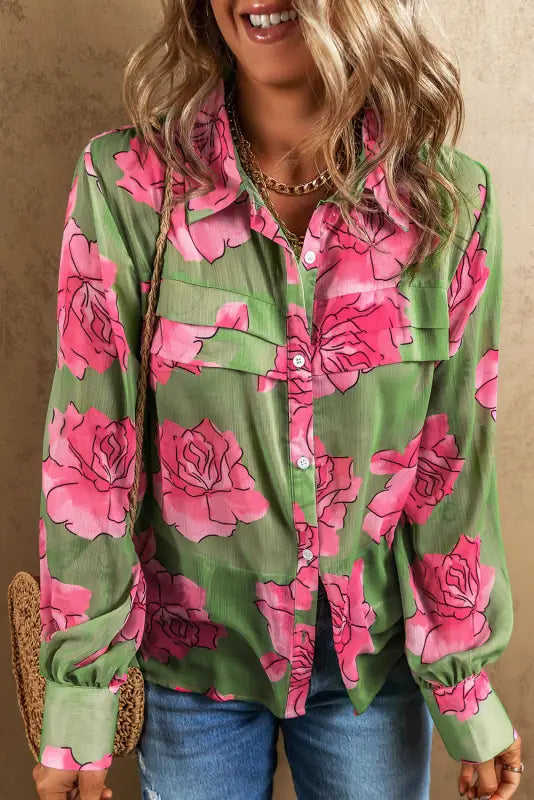 Floral pleated puff sleeve shirt - shirts