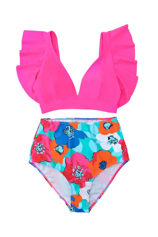 Floral print high waist bikini bottoms - swim