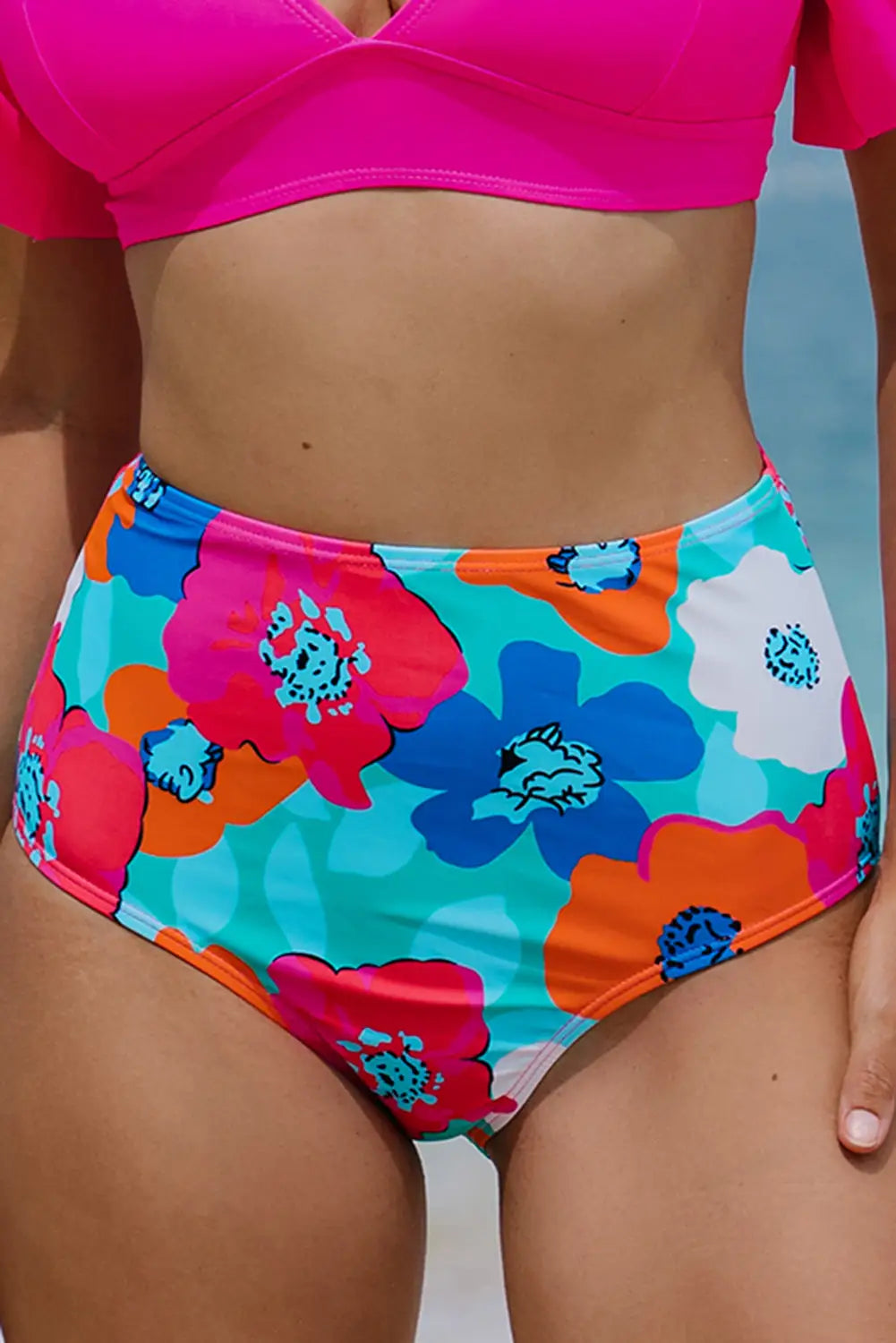 Floral print high waist bikini bottoms - swim