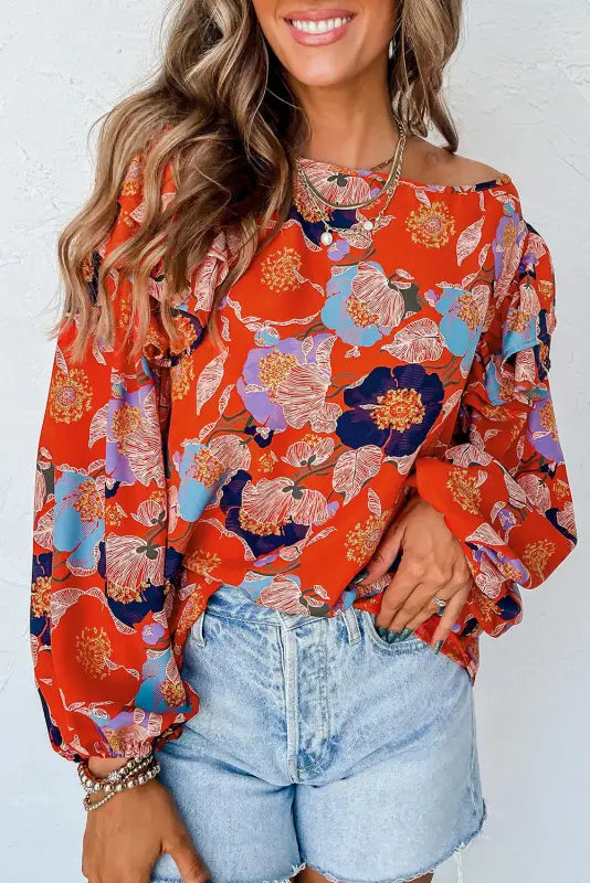 Ginger floral print ruffle puff sleeve blouse - blouses & shirts