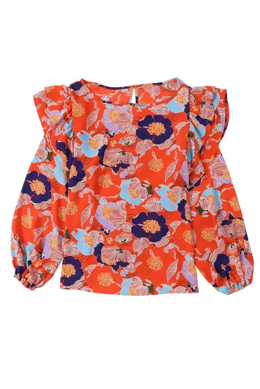 Ginger floral print ruffle puff sleeve blouse - blouses & shirts