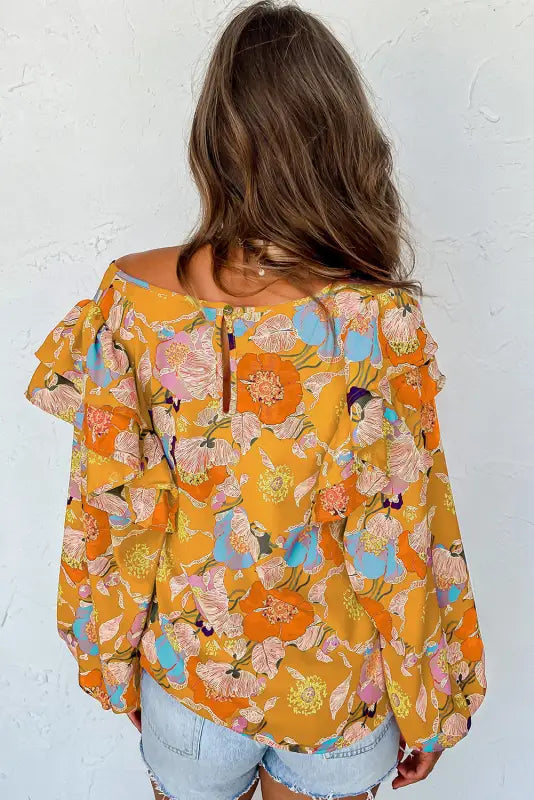 Ginger floral print ruffle puff sleeve blouse - blouses & shirts