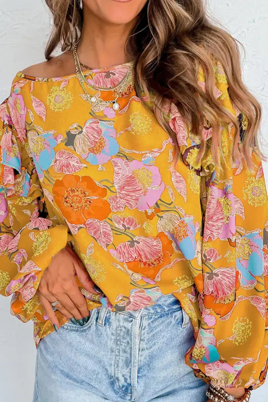 Ginger floral print ruffle puff sleeve blouse - blouses & shirts