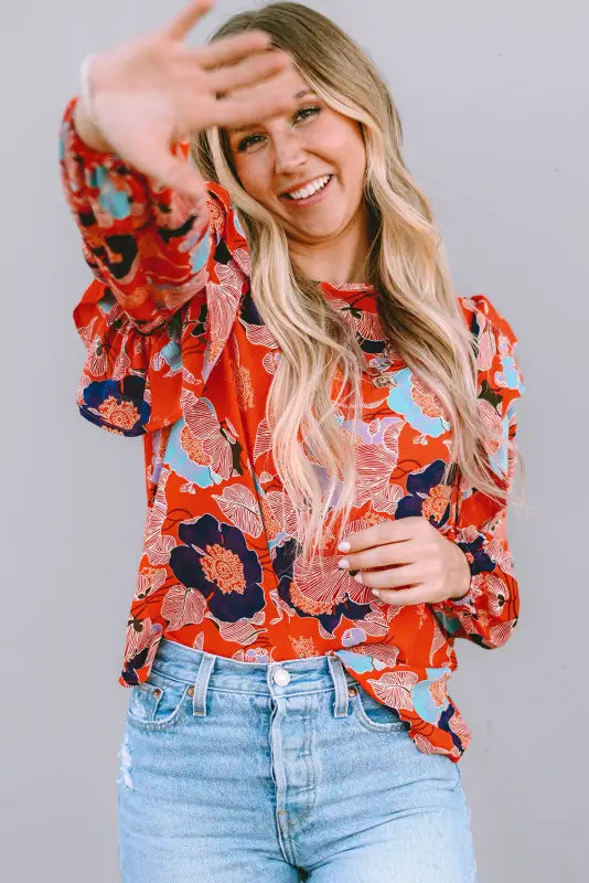 Ginger floral print ruffle puff sleeve blouse - blouses & shirts