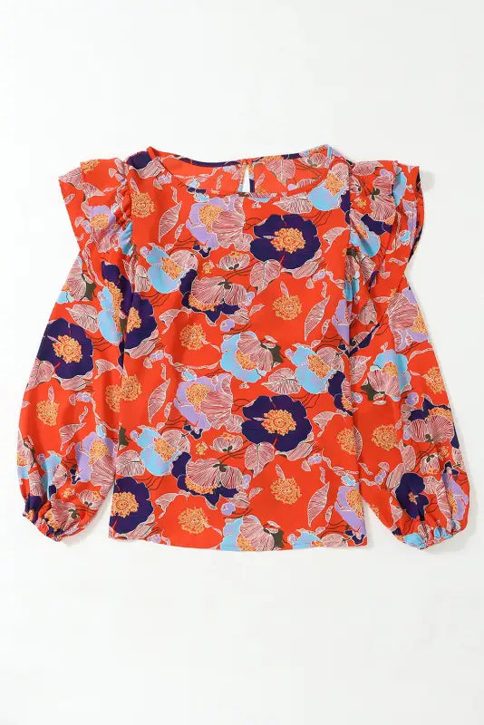 Ginger floral print ruffle puff sleeve blouse - blouses & shirts