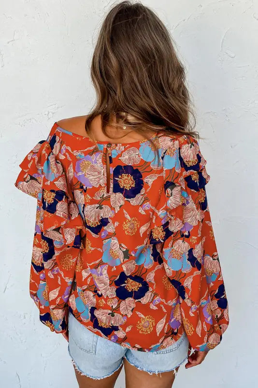 Ginger floral print ruffle puff sleeve blouse - blouses & shirts